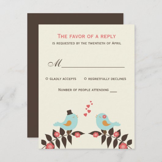Love Birds Wedding RSVPカード (正面/裏面)