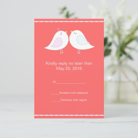 Love Birds with Red Background RSVPカード (スタンド正面)