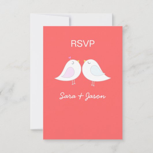 Love Birds with Red Background RSVPカード (裏面)