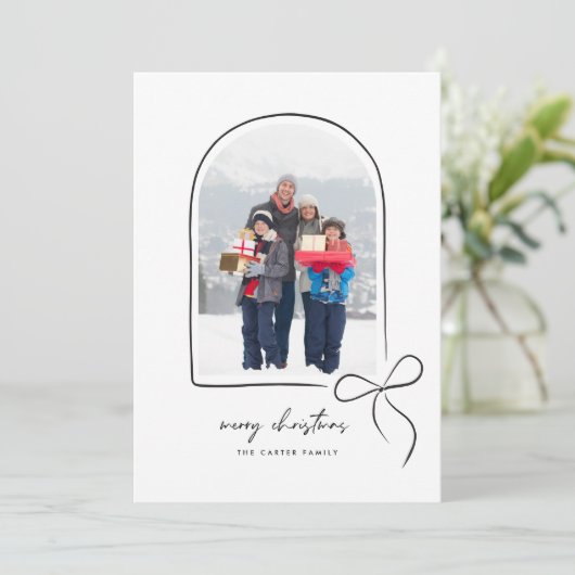 Love Black 包まれた Bow Archフォトクリスマス シーズンカード (スタンド正面)