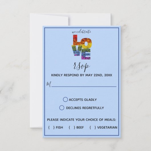 LOVE Blueをテーマにした花同性ウェディングRSVPカー 出欠カード (正面)