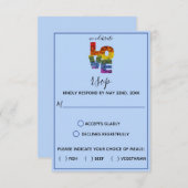 LOVE Blueをテーマにした花同性ウェディングRSVPカー 出欠カード (正面/裏面)