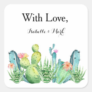 Love Boho Cactus招待状封筒シール スクエアシール