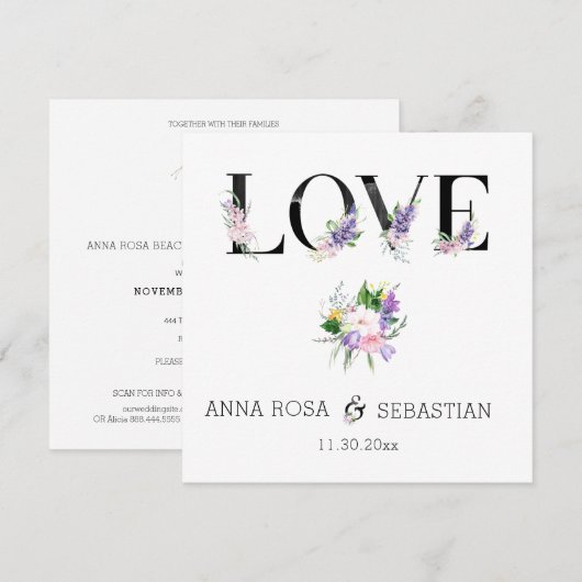 *~* LOVE Boho Flowers AR15 QR RSVP 結婚's 招待状 (正面/裏面)