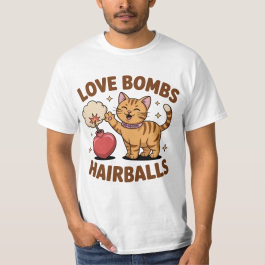 Love Bombs & Hairballs Funny Cat Shirt for Men – C Tシャツ (正面)
