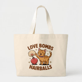 Love Bombs & Hairballs Funny Cat Tote Bag – Cute C ラージトートバッグ
