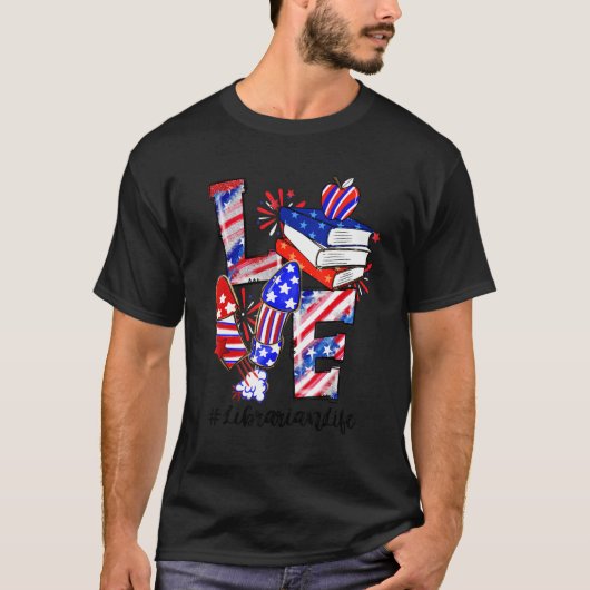 Love Book Fireworks Librarian Life 4th Of July Tシャツ (正面)