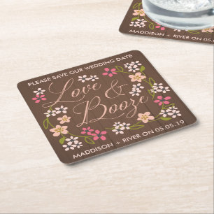 Love & Booze Save the Date Coasters スクエアペーパーコースター