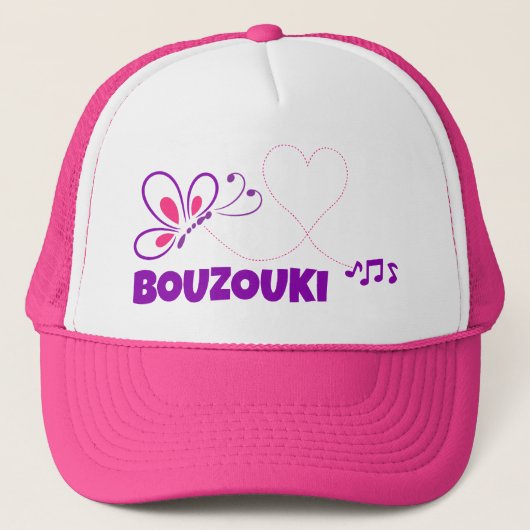 Love Bouzouki Pink Purple Butterfly Heart キャップ (正面)