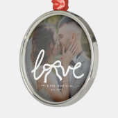 Love Bow Mr and Mrs Custom Couples Wedding Photo メタルオーナメント (左)