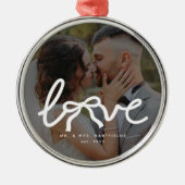 Love Bow Mr and Mrs Custom Couples Wedding Photo メタルオーナメント (正面)
