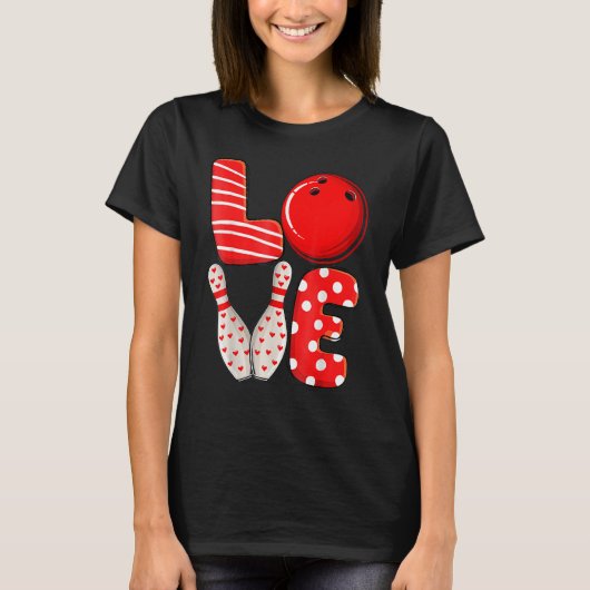 LOVE Bowling Ball & Pins Group Matching Valentine  Tシャツ (正面)