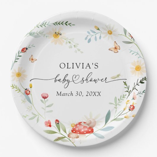 Love Bugワイルドフラワーベビーシャワー ペーパープレート (正面)