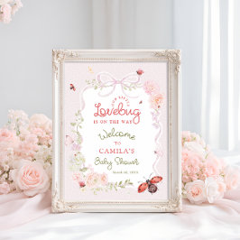 Love Bug Blush Pink Floral Baby Shower Welcome  ポスター