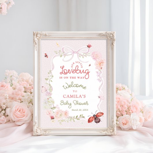 Love Bug Blush Pink Floral Baby Shower Welcome  ポスター