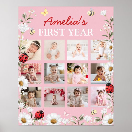 Love Bug Daisy First Year Photo Milestone Poster ポスター (正面)