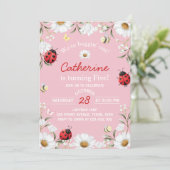 Love Bug Daisy Floral Ladybug Birthday Party 招待状 (スタンド正面)