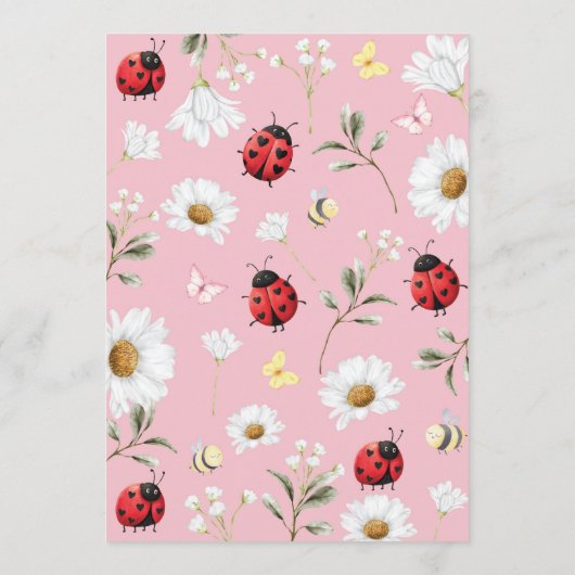 Love Bug Daisy Floral Ladybug Birthday Party 招待状 (裏面)