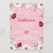 Love Bug Daisy Floral Ladybug Birthday Party 招待状 (正面)
