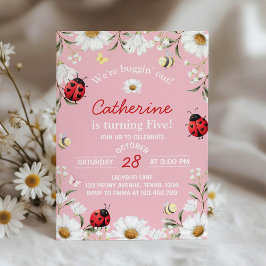 Love Bug Daisy Floral Ladybug Birthday Party 招待状