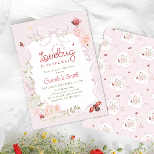 Love Bug Floral Preppy Girl Baby Shower Invitation 招待状