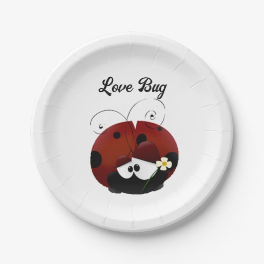 Love Bug Ladybug, Cute Cartoon Valentine’s Day ペーパープレート (正面)