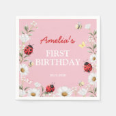 Love Bug Ladybug Daisy Floral Birthday Party スタンダードカクテルナプキン (正面)