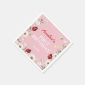 Love Bug Ladybug Daisy Floral Birthday Party スタンダードカクテルナプキン (角)