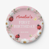 Love Bug Ladybug Daisy Floral Birthday Party ペーパープレート (正面)