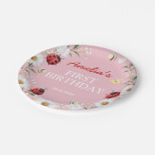 Love Bug Ladybug Daisy Floral Birthday Party ペーパープレート (アングル)