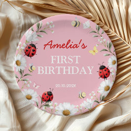 Love Bug Ladybug Daisy Floral Birthday Party ペーパープレート