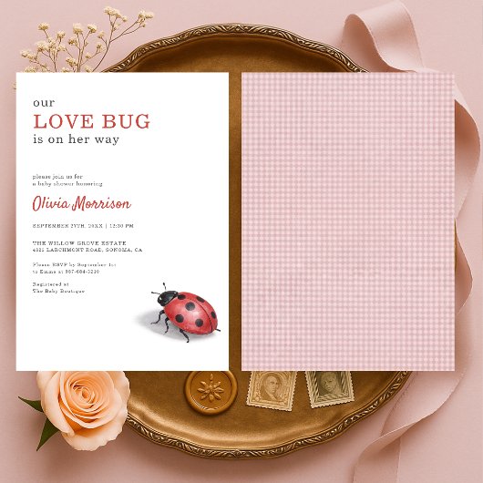 Love Bug Ladybug Gingham Baby Shower 招待状