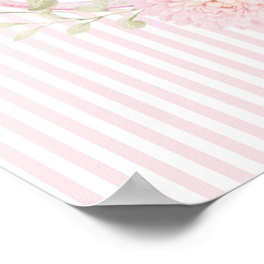 Love Bug Pink Bow Stripes Baby Shower Welcome ポスター (角)