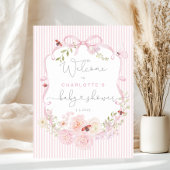 Love Bug Pink Bow Stripes Baby Shower Welcome ポスター