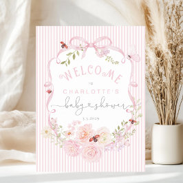 Love Bug Pink Bow Stripes Baby Shower Welcome Foam ポスター