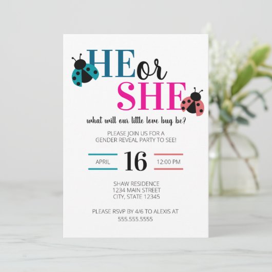 Love Bug Spring Gender Reveal Party 招待状 (スタンド正面)