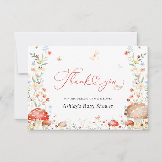 Love Bug Wildflower赤ちゃんシャワーありがとう サンキューカード (正面)