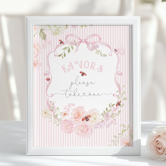 Love Bug Wildflower Favors Baby Shower Pink ポスター