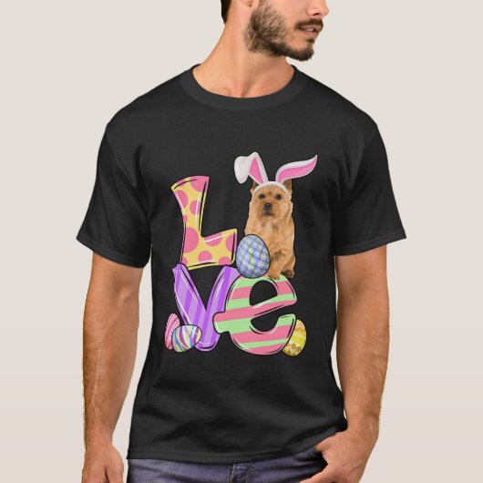 LOVE Bunny Norwich Terrier Dog Easter Eggs Easter  Tシャツ (正面)