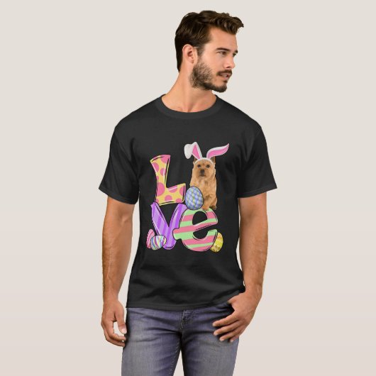 LOVE Bunny Norwich Terrier Dog Easter Eggs Easter  Tシャツ (正面フル)
