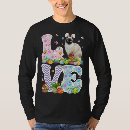 Love Bunny Siamese Cat & Easter Egg Basket Easter  Tシャツ (正面)