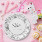 Love Calligraphy Wedding Floral Pattern Blk ID940 ペーパープレート (パーティー)