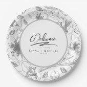 Love Calligraphy Wedding Floral Pattern Blk ID940 ペーパープレート (正面)