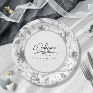 Love Calligraphy Wedding Floral Pattern Blk ID940 ペーパープレート