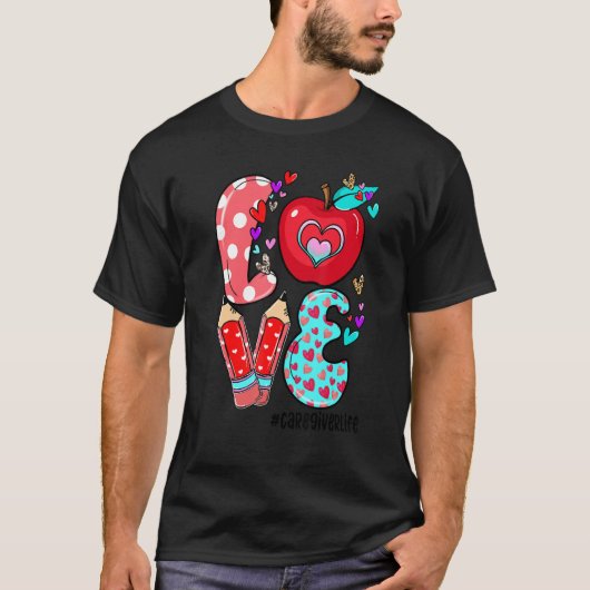 LOVE Caregiver Life Leopard Heart Valentine's Day  Tシャツ (正面)