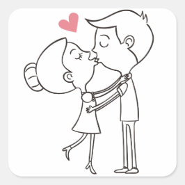 Love Cartoon Bride And Groom Black & White 結婚's スクエアシール