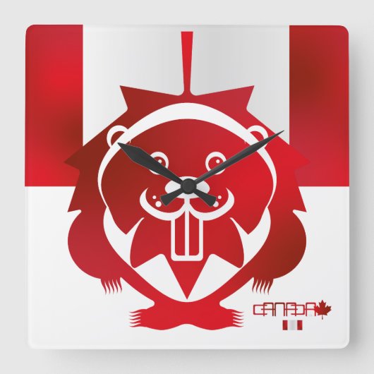 LOVE Castor/ Maple Bandera Canada by Masanse スクエア壁時計 (正面)