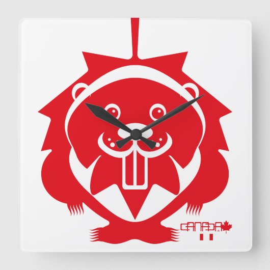  LOVE Castor/ Maple Bandera Canada by Masanser スクエア壁時計 (正面)
