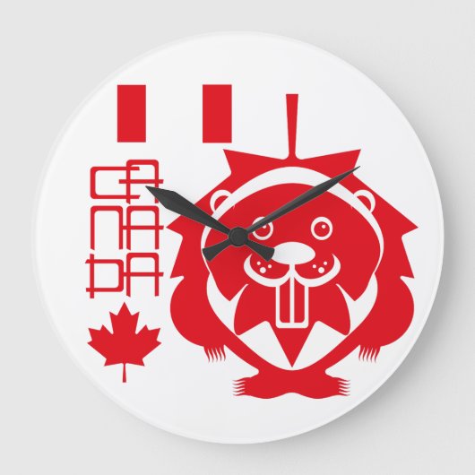 LOVE Castor/ Maple Bandera Canada by Masanser ラージ壁時計 (正面)