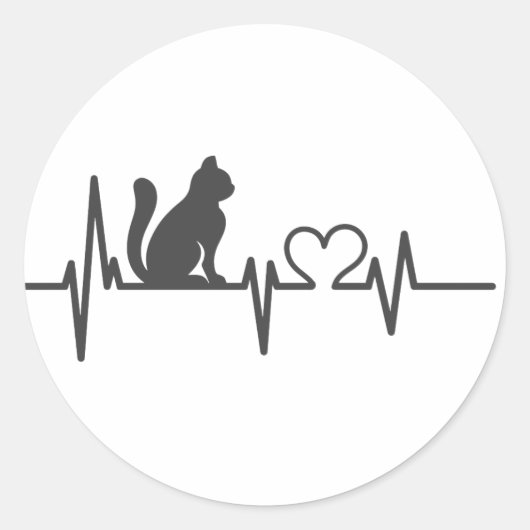 Love cat cardiogram – 背景色を選択 ラウンドシール (正面)